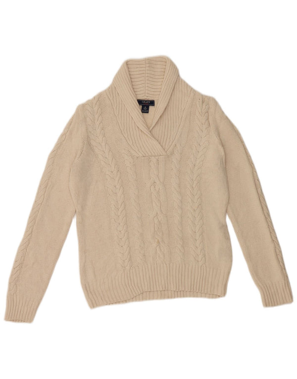 Chaps Womens Shawl Neck Jumper Sweater UK 14 Medium Off White Cotton