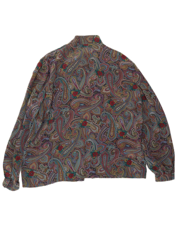 Bluză vintage pentru femei, cămașă cu cravată în față, IT 48 XL, mătase cachetălă multicoloră
