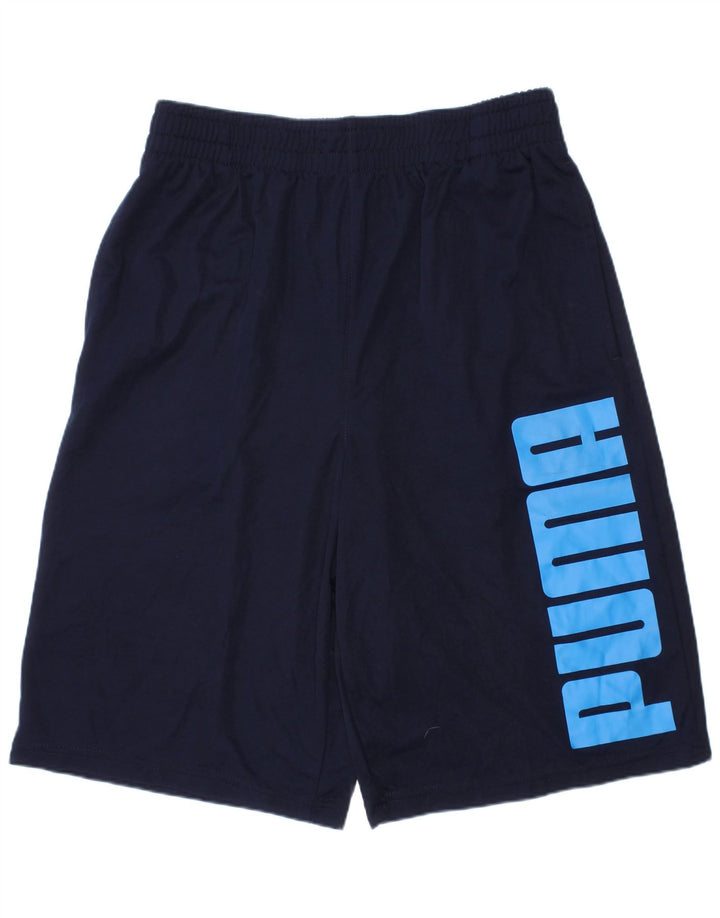 Pantaloni scurți sport grafic Puma pentru băieți 13-14 ani, mari, bleumarin, poliester