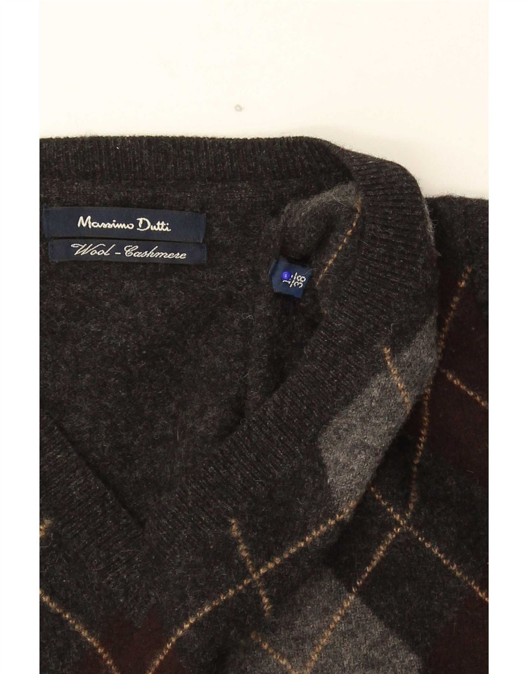 Pulover cu decolteu în V Massimo Dutti pentru bărbați, gri mediu, lână Argyle/Diamond