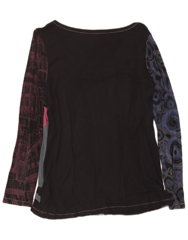 Top grafic pentru femei Desigual cu mânecă lungă UK 14 Medium Black Floral Viscose