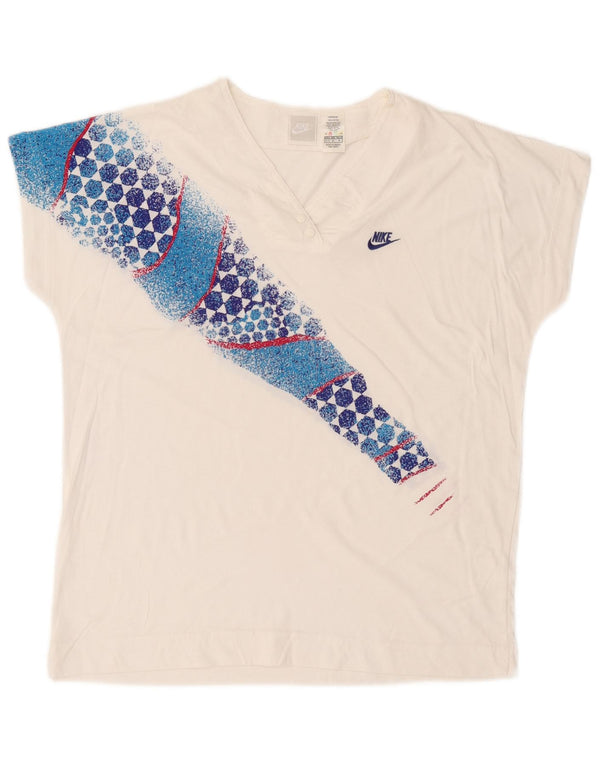 Tricou grafic Nike pentru femei Top US 10/12 Medium White Geometric Bumbac