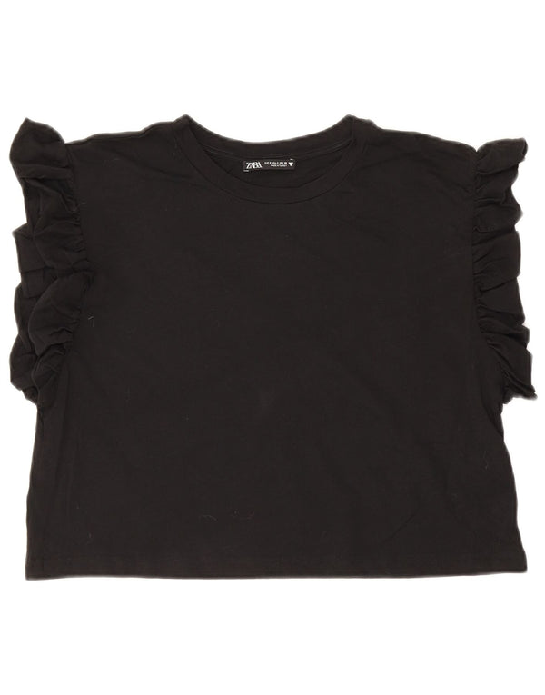 Tricou Crop pentru femei Zara UK 10 Bumbac negru mic