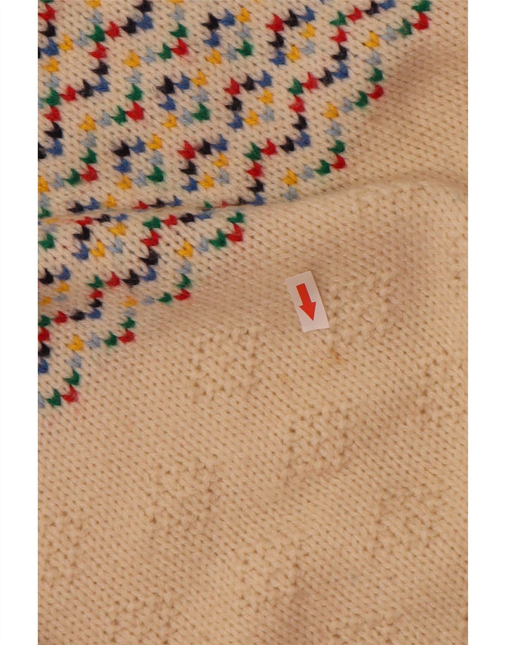 Pulover vintage pentru bărbați cu gâtul turnat, mediu alb deschis Fair Isle
