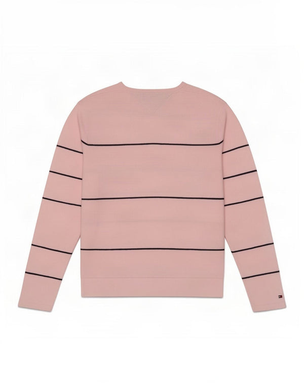 Pulover Tommy Hilfiger pentru femei cu decolteu în V, UK 18 XL, bumbac cu dungi roz
