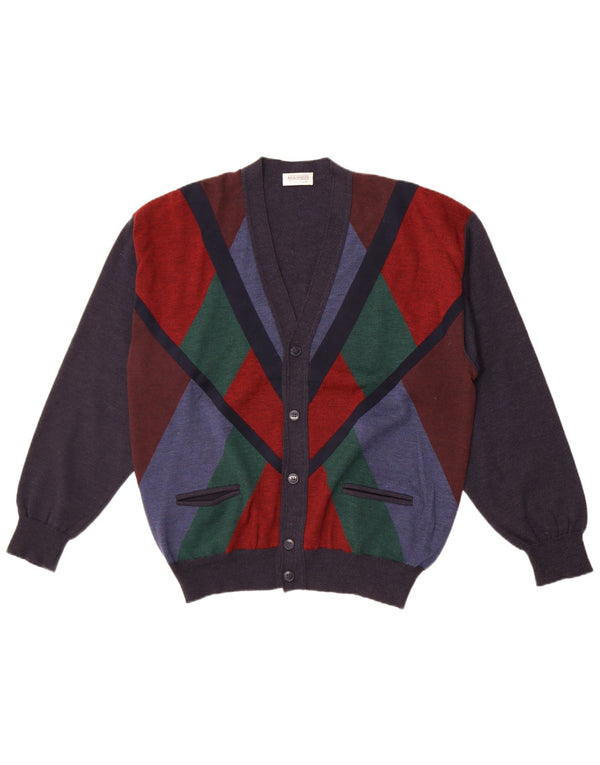 Pulover Cardigan Vintage pentru bărbați IT 54 XL Lână colorblock bleumarin