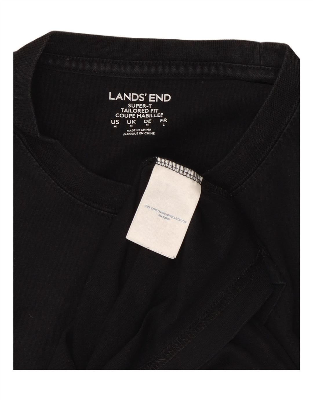 LANDS END Tricou croit pentru bărbați Top, bumbac mediu negru