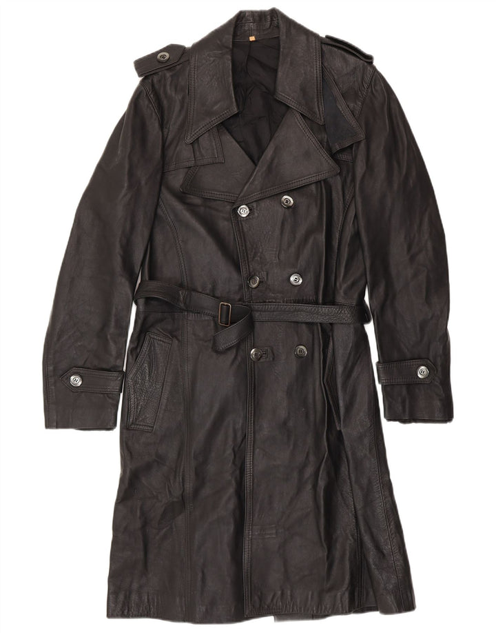 Vintage Mens Leather Coat UK 36 Small Black