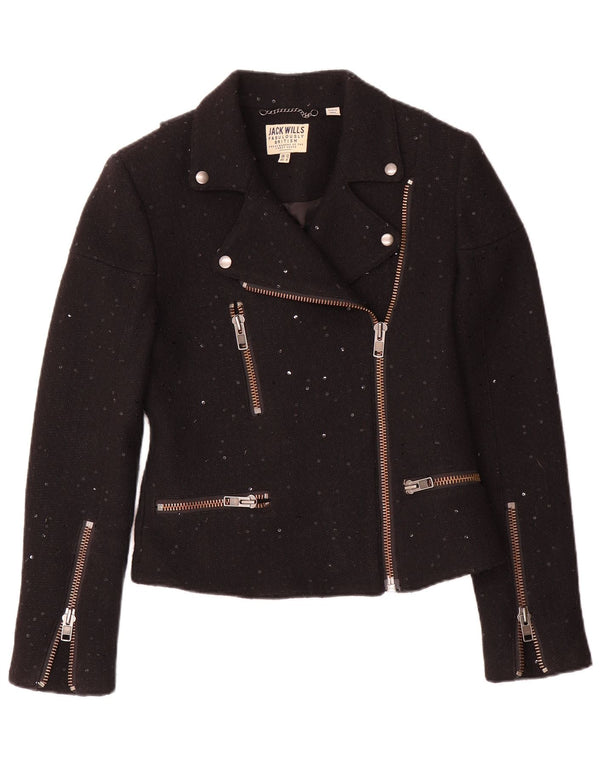 Jack Wills pentru femei Biker Jacket UK 12 Medium Black Flecked Wool