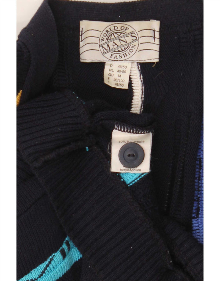 Cardigan Vintage pentru bărbați, bumbac cu dungi, albastru marin mediu