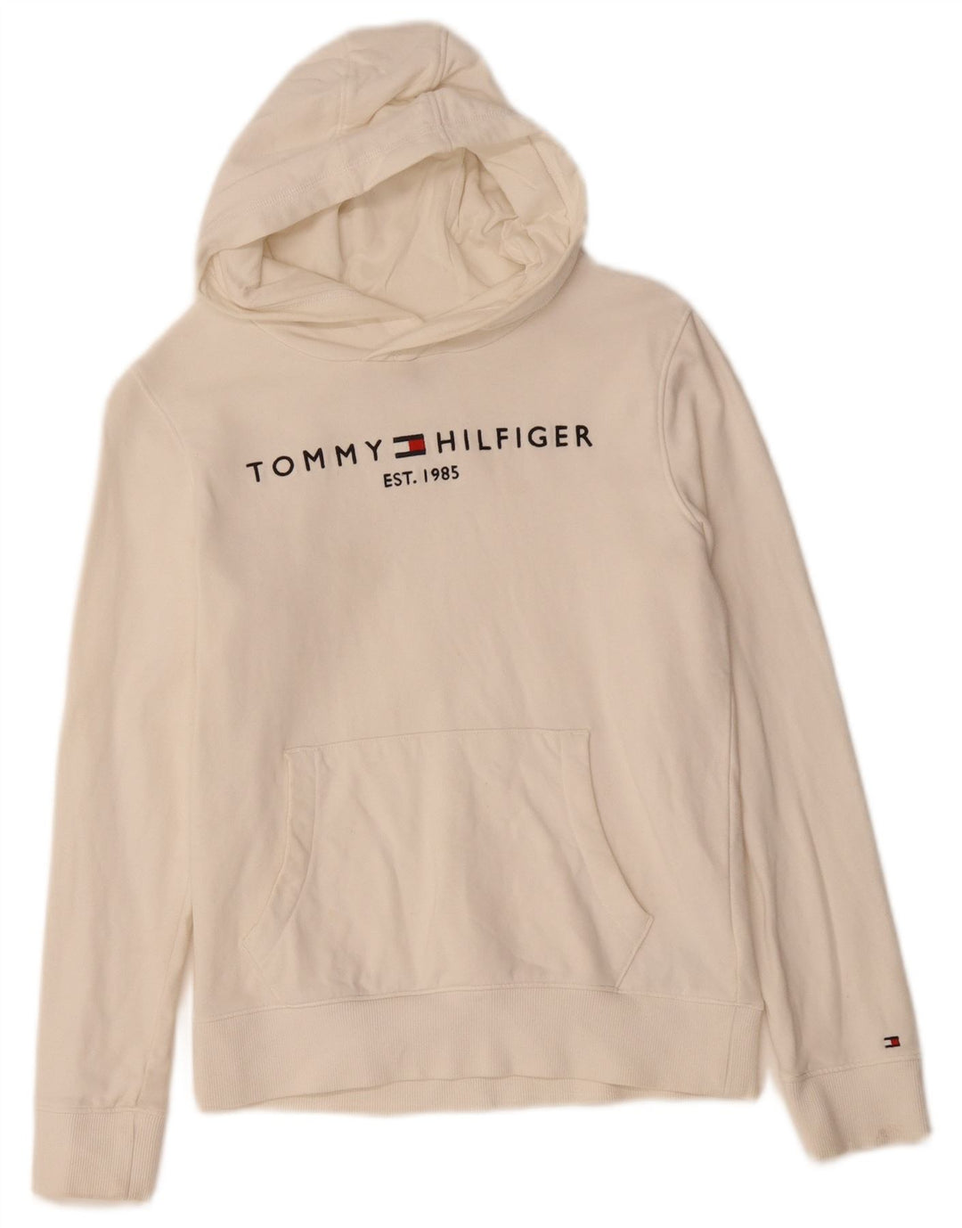 TOMMY HILFIGER Pulover cu capota cu grafic pentru fete 11-12 ani, bumbac alb