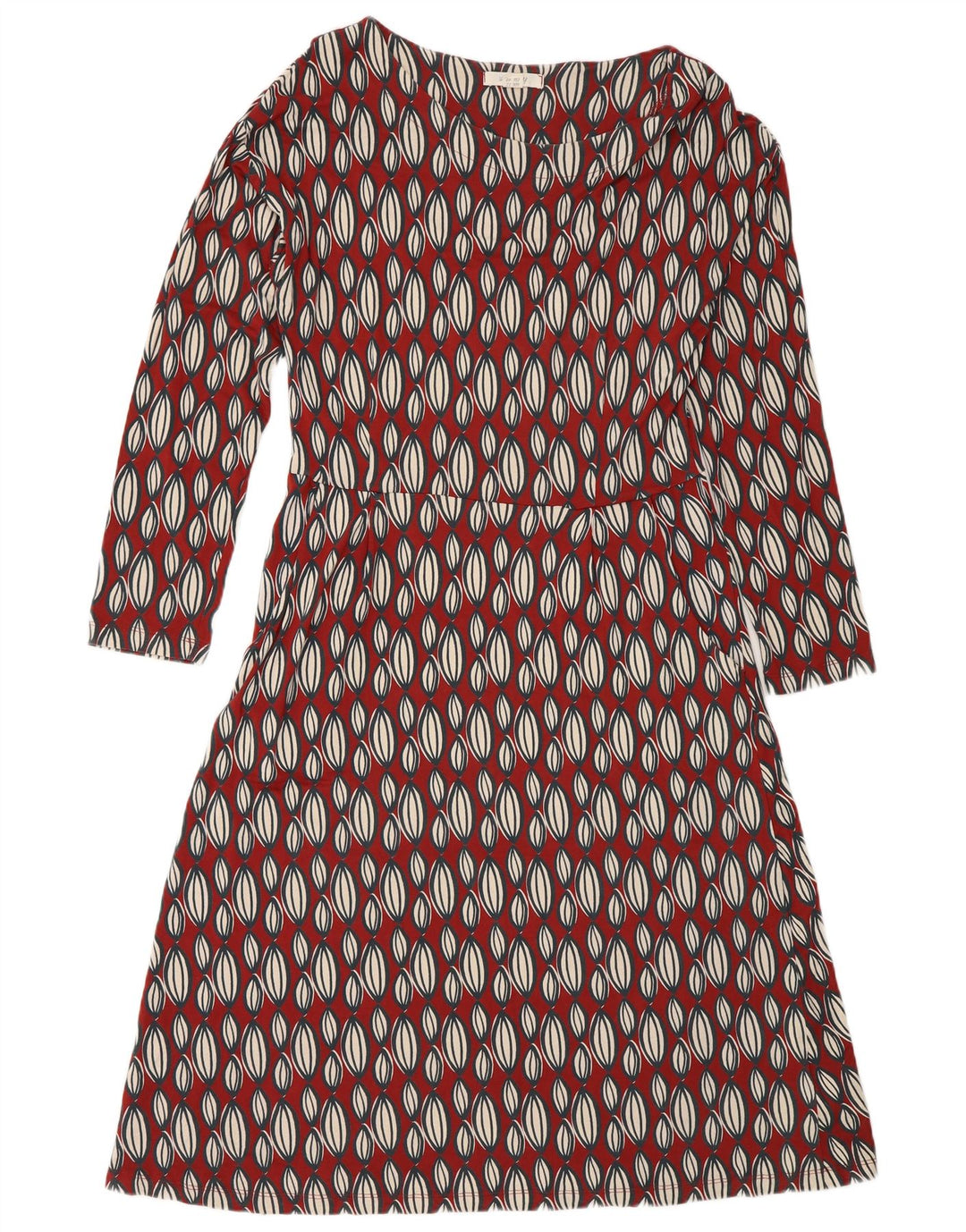 White Stuff Rochie A-Line cu mânecă lungă pentru femei UK 12 Medium Red Geometric