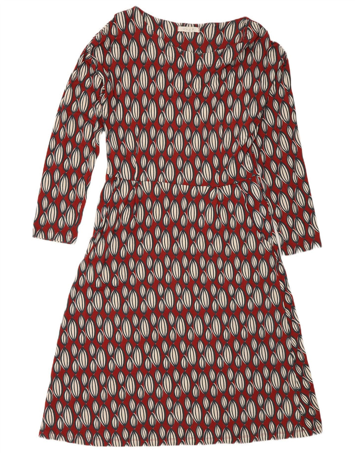 White Stuff Rochie A-Line cu mânecă lungă pentru femei UK 12 Medium Red Geometric