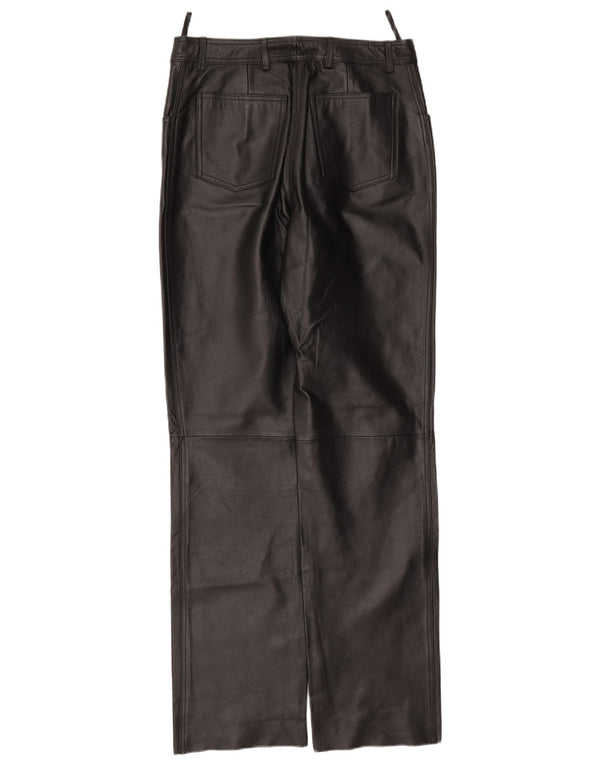 Pantaloni drepți din piele vintage pentru femei UK 16 Large W34 L33 Piele neagră