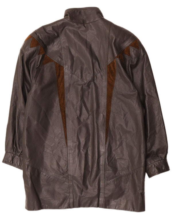 Palton supradimensionat din piele vintage pentru femei EU 40 Medium Gri Colorblock