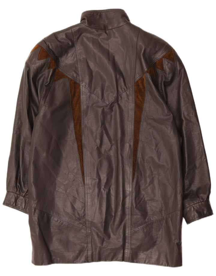 Palton supradimensionat din piele vintage pentru femei EU 40 Medium Gri Colorblock