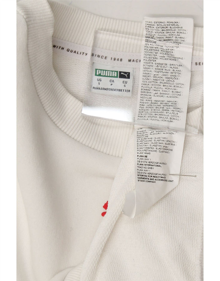 PUMA Womens Oversized Crop Sweatshirt Jumper UK 10 Small White Colourblock Vintage Puma and Second-Hand Puma from Messina Hembry 