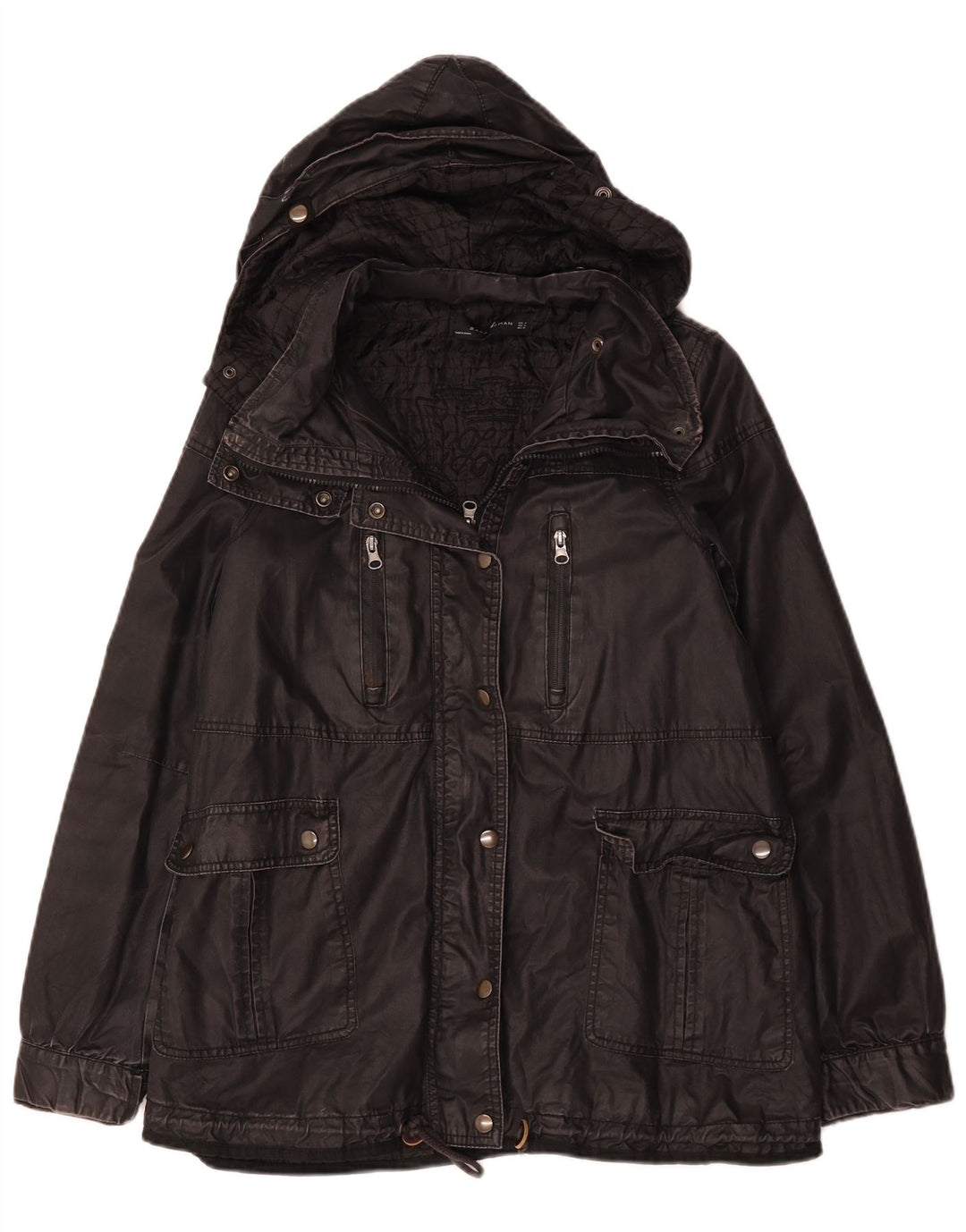 Jachetă din bumbac cerat cu glugă pentru femei Zara UK 14 Medium Black