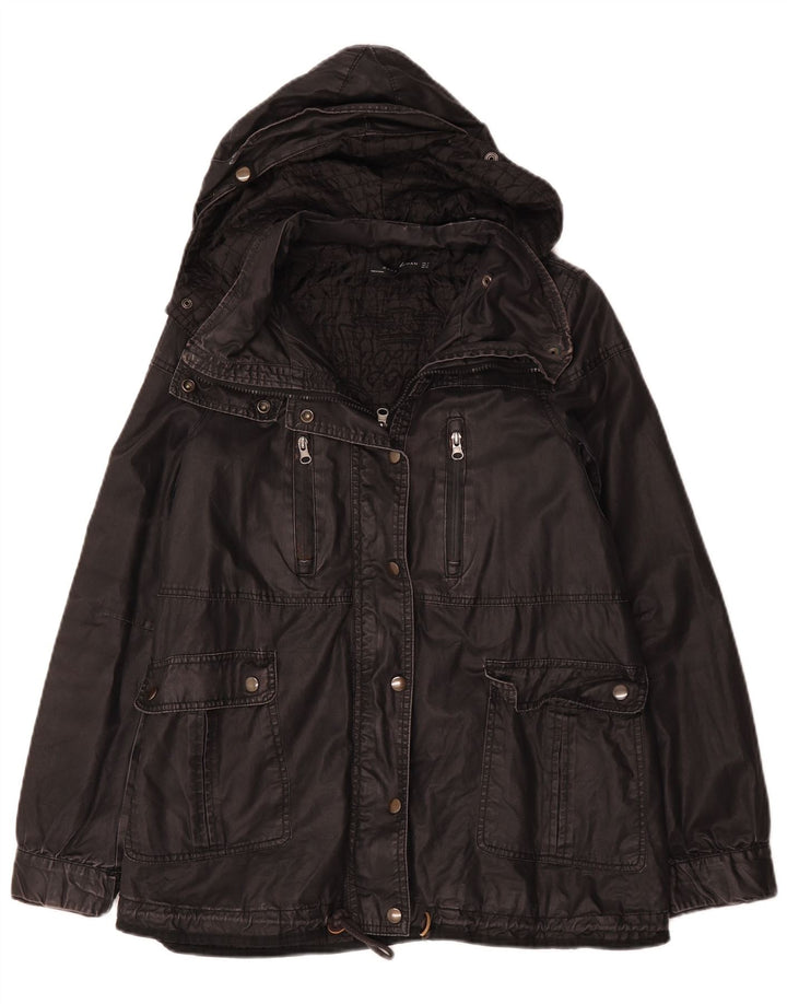 Jachetă din bumbac cerat cu glugă pentru femei Zara UK 14 Medium Black