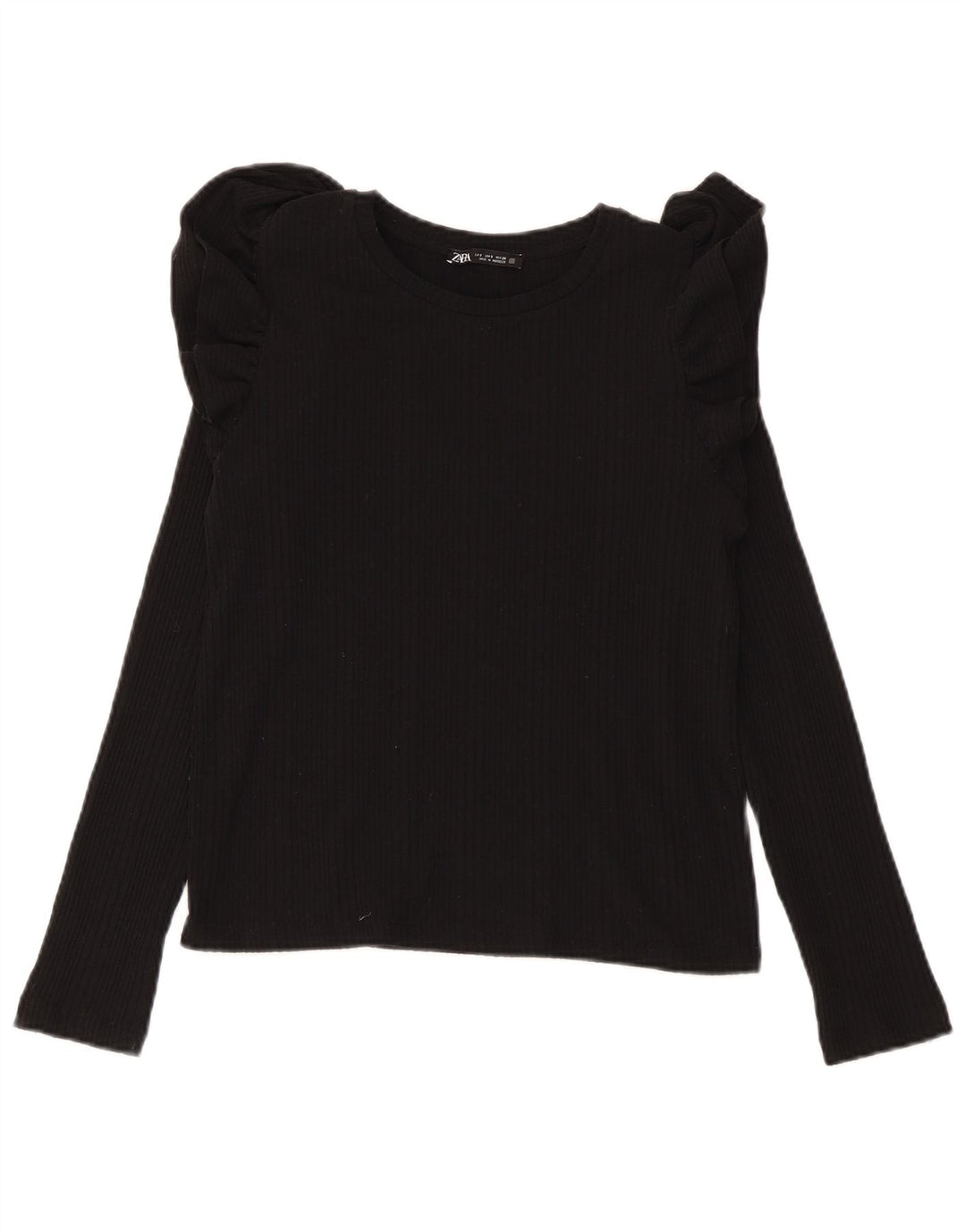 Top femeie Zara cu mânecă lungă UK 10 mic bumbac negru