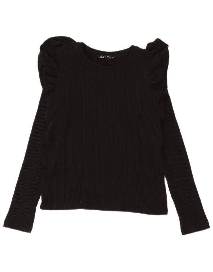 Top femeie Zara cu mânecă lungă UK 10 mic bumbac negru