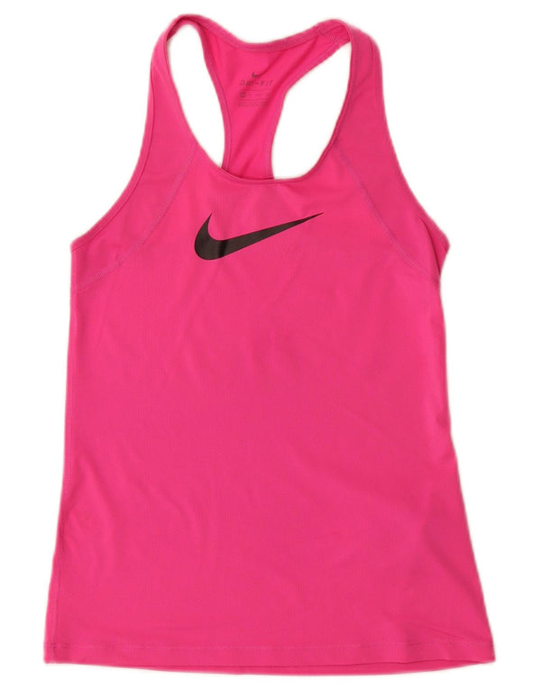 Top cu vestă grafică Nike Dri Fit pentru femei UK 4 XS poliester roz