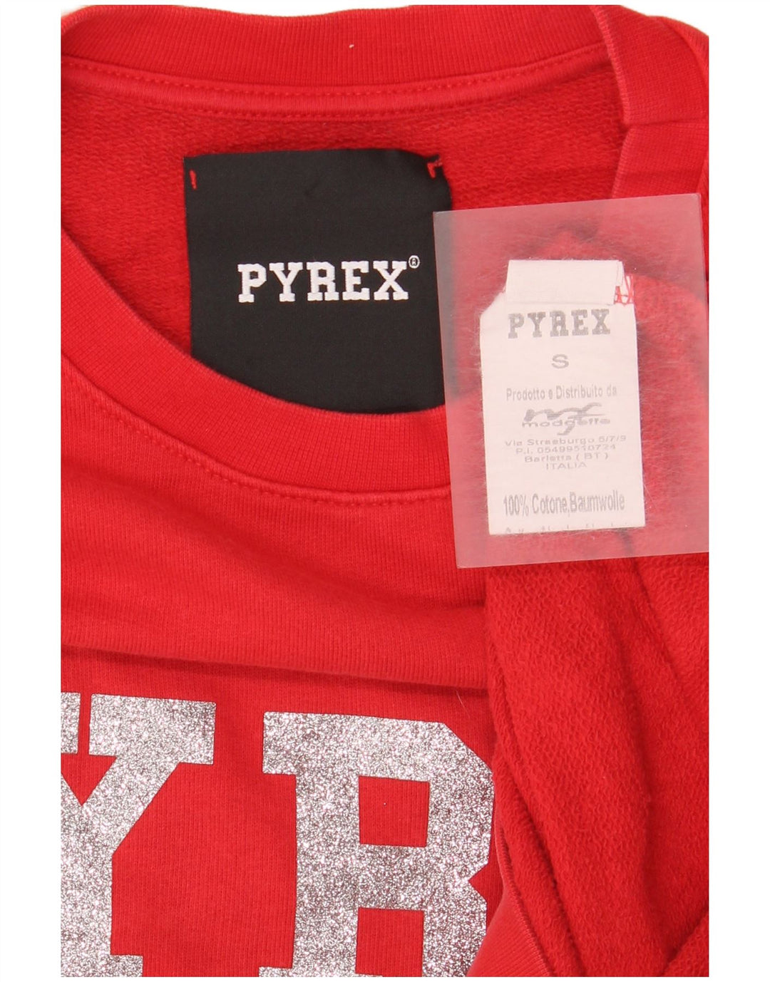 Pulover supradimensionat cu grafic Pyrex pentru femei UK 10 Bumbac roșu mic
