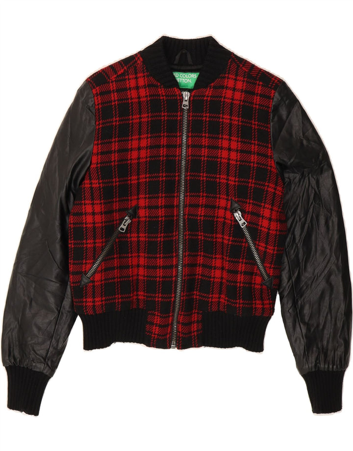 BENETTON Womens Bomber Jacket IT 40 Small Red Check Acrylic Vintage Benetton and Second-Hand Benetton from Messina Hembry 