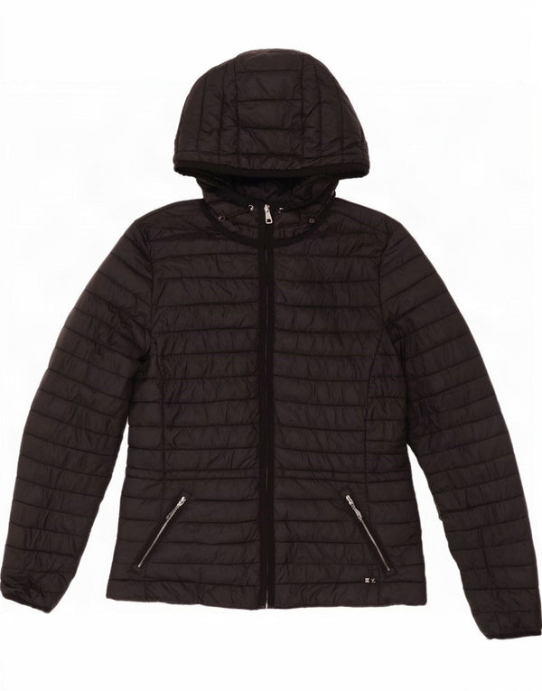 Jachetă căptușită cu glugă Massimo Dutti pentru femei UK 12 Medium Black Nylon