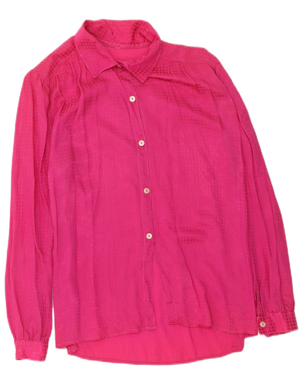 Bluză de cămașă vintage pentru femei UK 12 Medium Pink Houndstooth