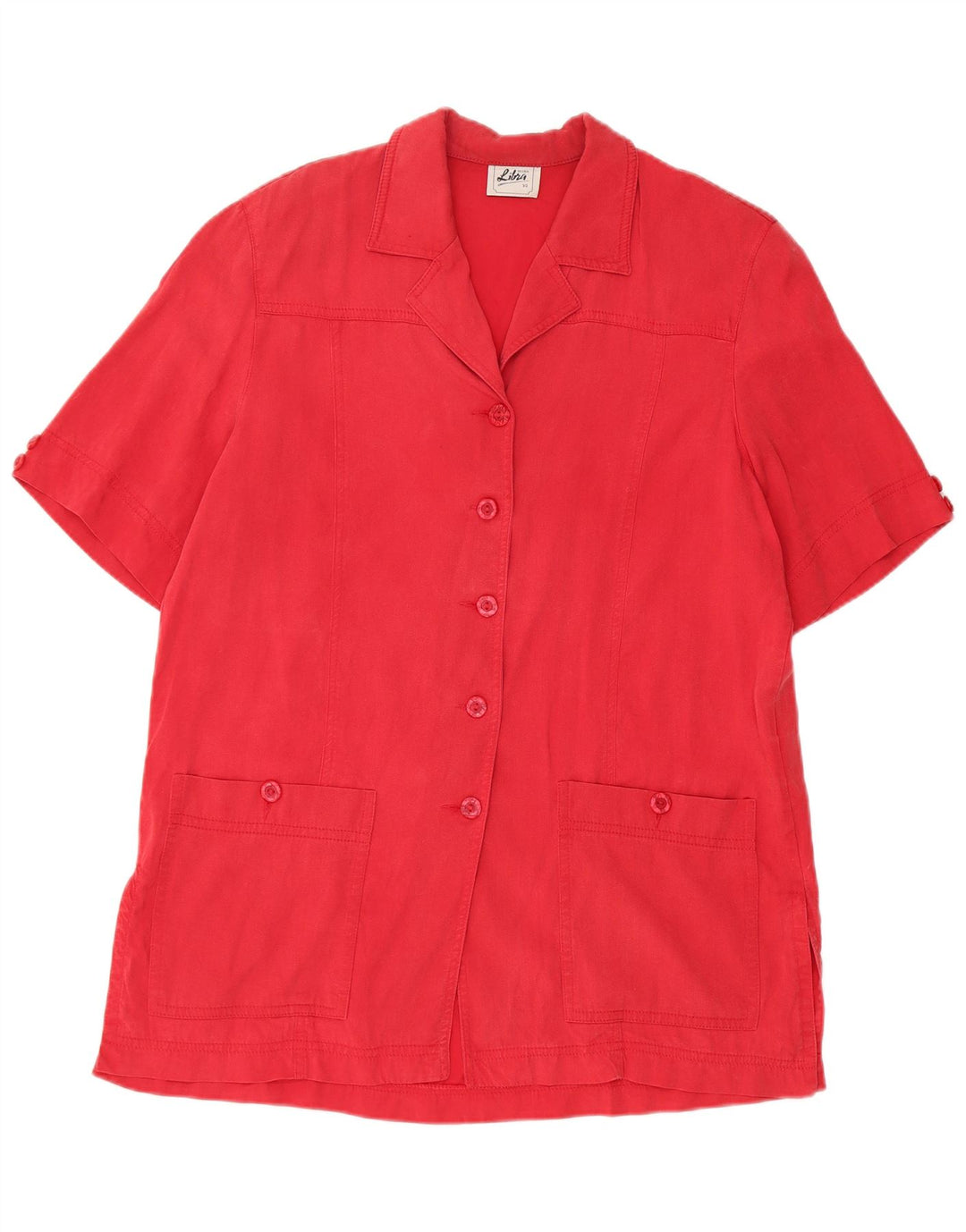 Jachetă vintage pentru femei, cu 5 nasturi, cu mânecă scurtă, UK 14, mare, roșu, Tencel