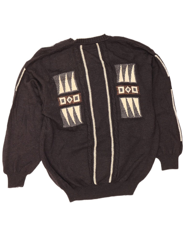 UMBERTO BILANCIONI Pulover cu decolteu în V pentru bărbați 2XL Lână geometrică gri