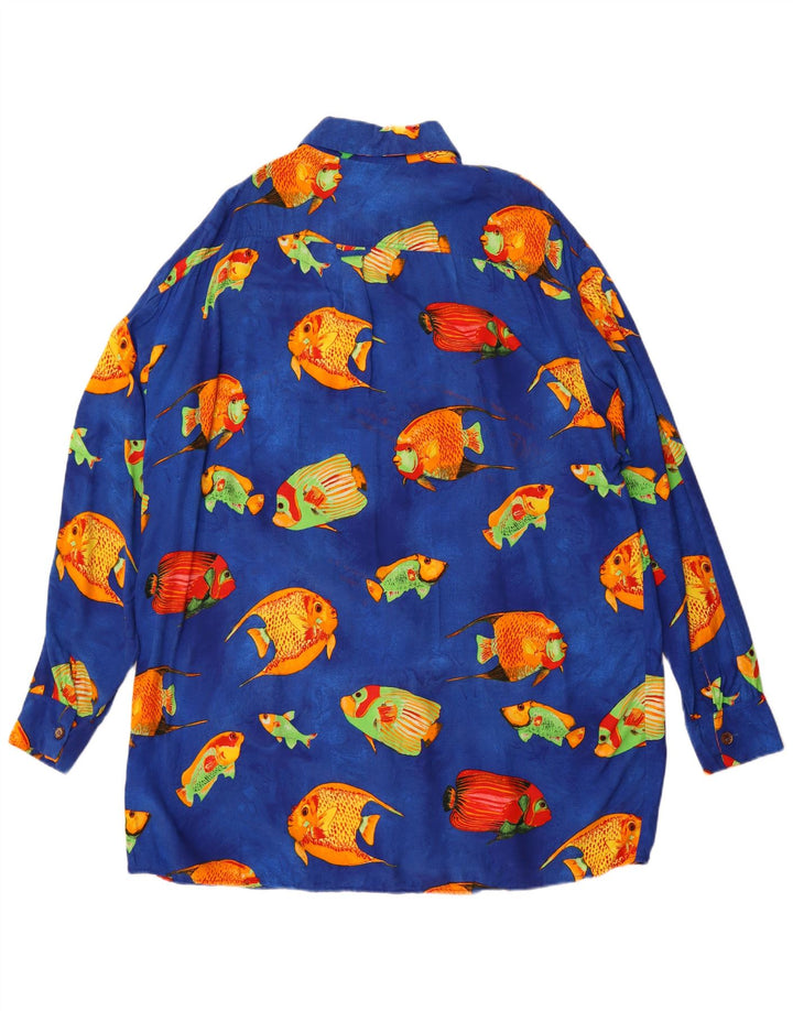 Cămașă Vintage pentru bărbați cu model abstract Mărimea 44 XL Viscoză albastră