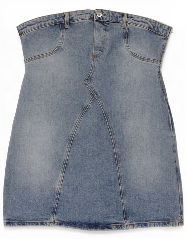 Mini rochie fără bretele din denim pentru femei Zara UK 18 XL Bumbac albastru