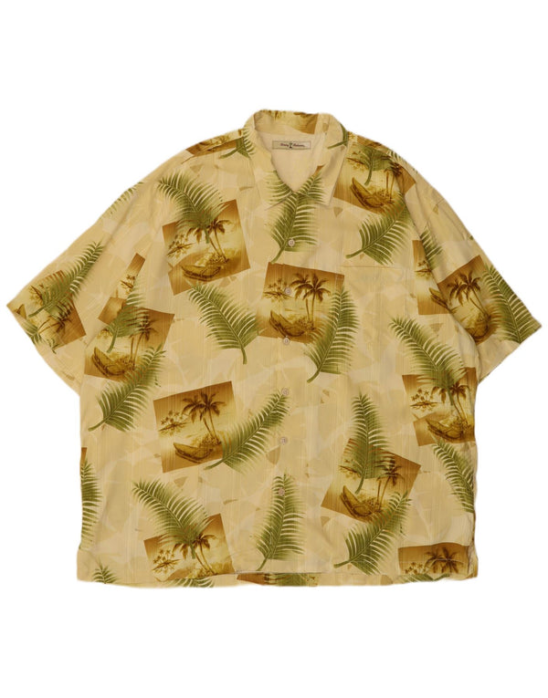 TOMMY BAHAMA Cămașă cu mânecă scurtă pentru bărbați, 2XL, galbenă, florală, din mătase hawaiană