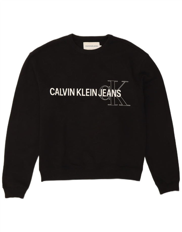 Pulover Calvin Klein Jeans pentru bărbați cu grafică, bumbac mediu negru