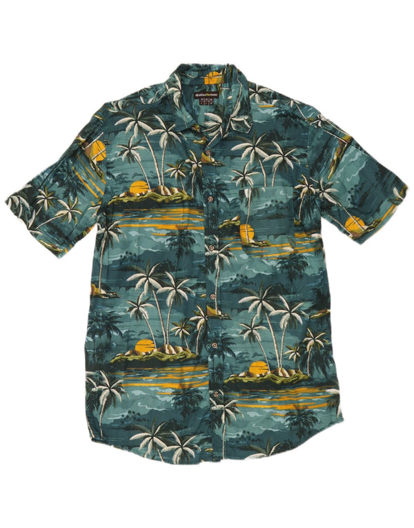 Atlas For Men Cămașă cu mânecă scurtă pentru bărbați, verde mediu, bumbac, hawaian