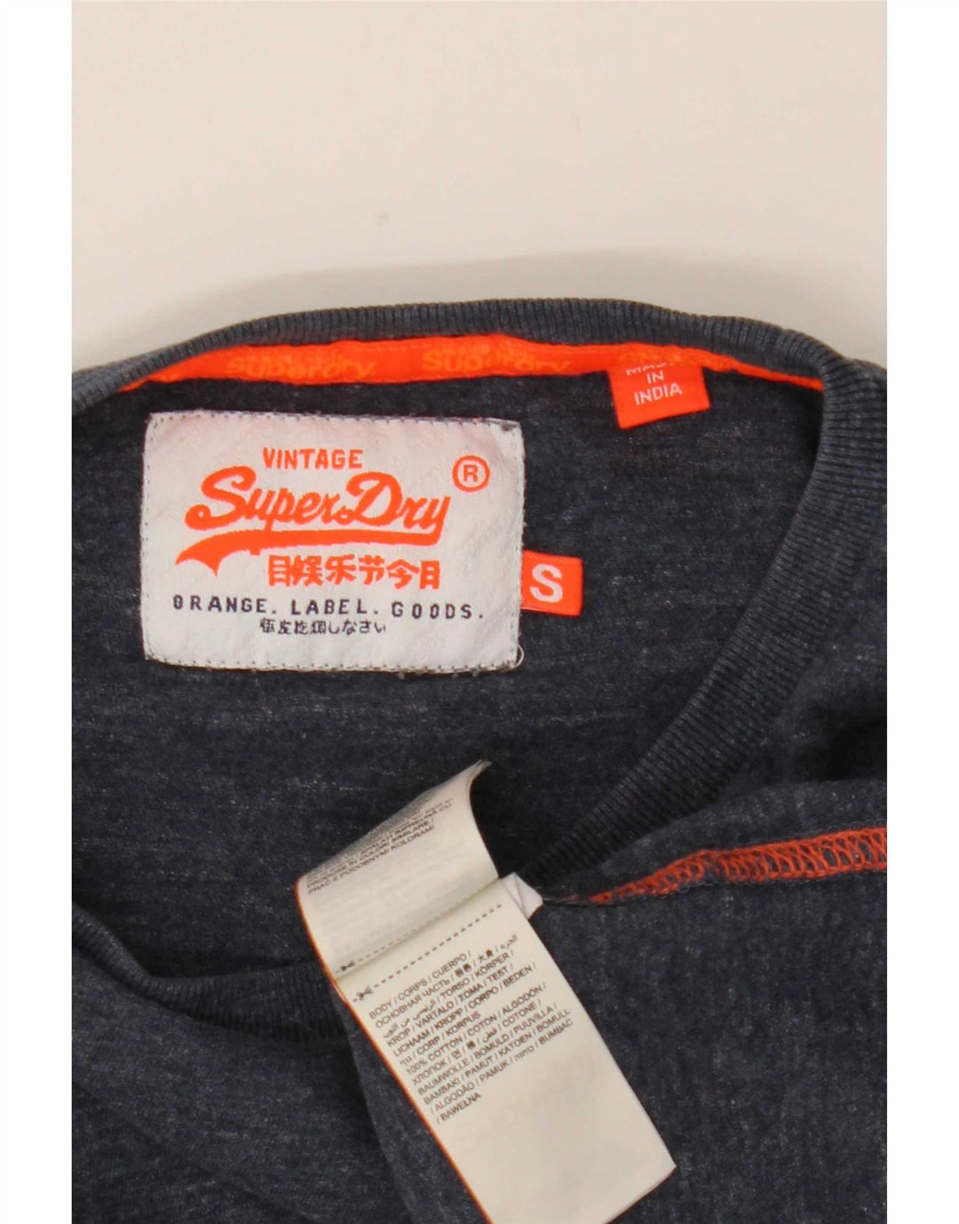 Top pentru bărbați Superdry cu mânecă lungă, mic, albastru marine, bumbac cu pete