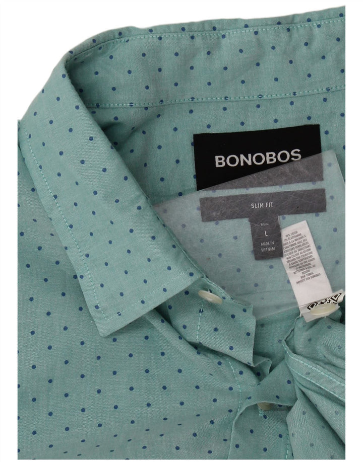 BONOBOS Cămașă Slim Fit cu mânecă scurtă pentru bărbați, bumbac mare cu buline albastre