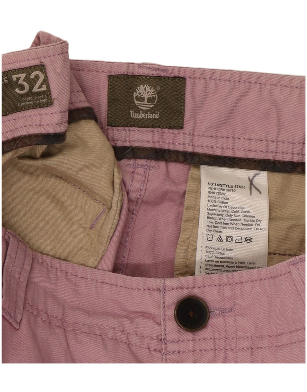 Pantaloni scurți chino pentru bărbați Timberland W32, bumbac roz mediu