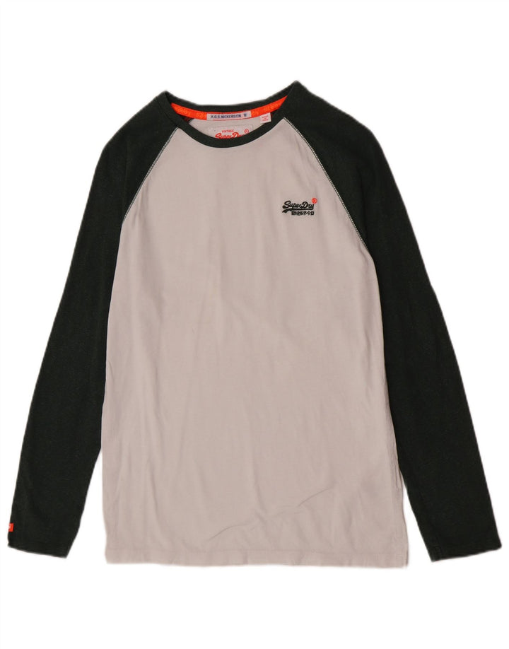 Top pentru bărbați Superdry cu mânecă lungă, mic, alb, color block, bumbac