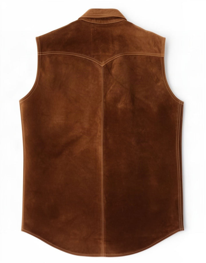 Gilet vintage pentru bărbați din piele intoarsa UK 36 mic maro