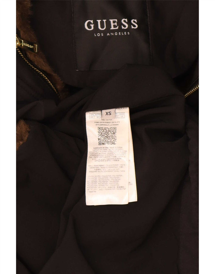 Jachetă parka cu glugă grafică Guess pentru femei UK 6 XS poliester negru