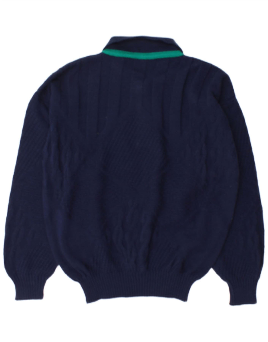 Pulover vintage pentru bărbați cu gât polo, lână mare, albastru