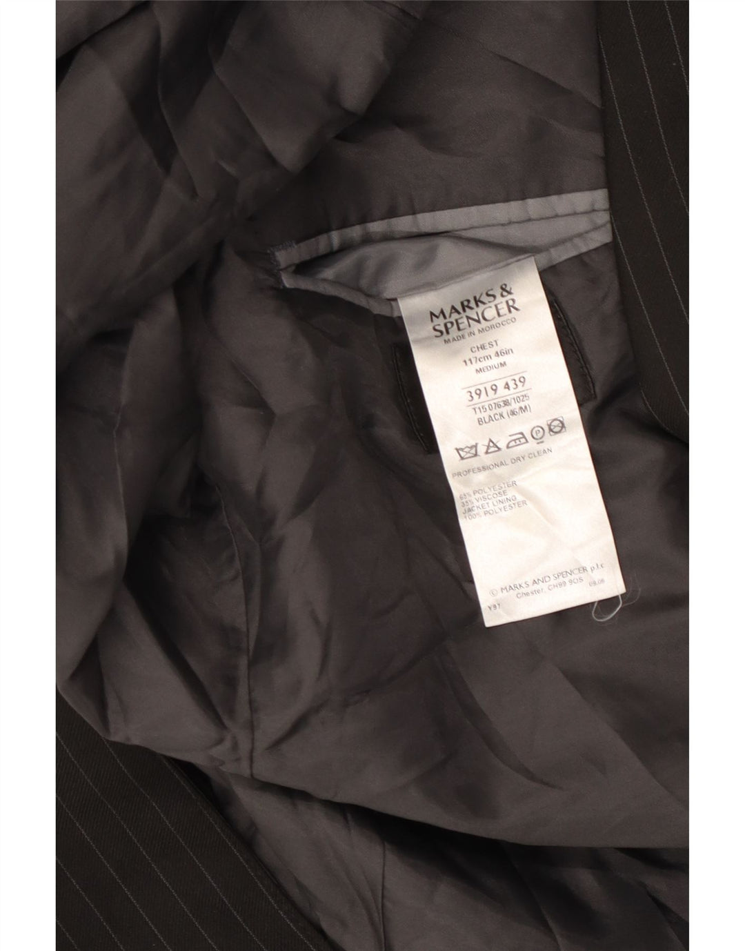 MARKS & SPENCER Jachetă pentru bărbați cu 2 nasturi, UK 46 3XL, neagră, cu dungi