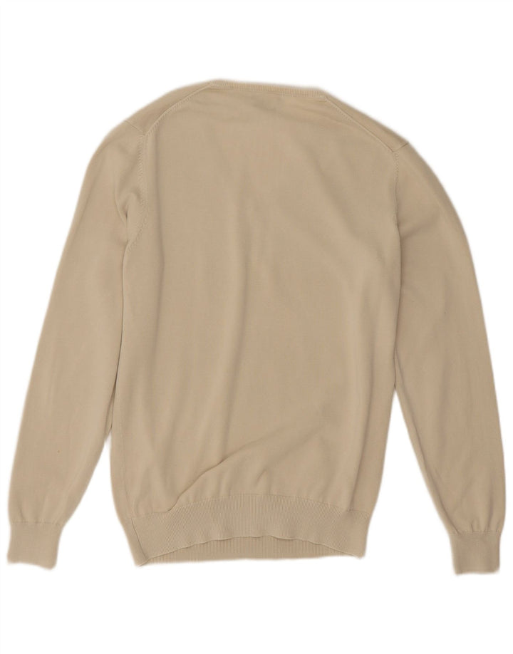 Pulover Massimo Dutti pentru bărbați, cu decolteu în V, bumbac mediu bej