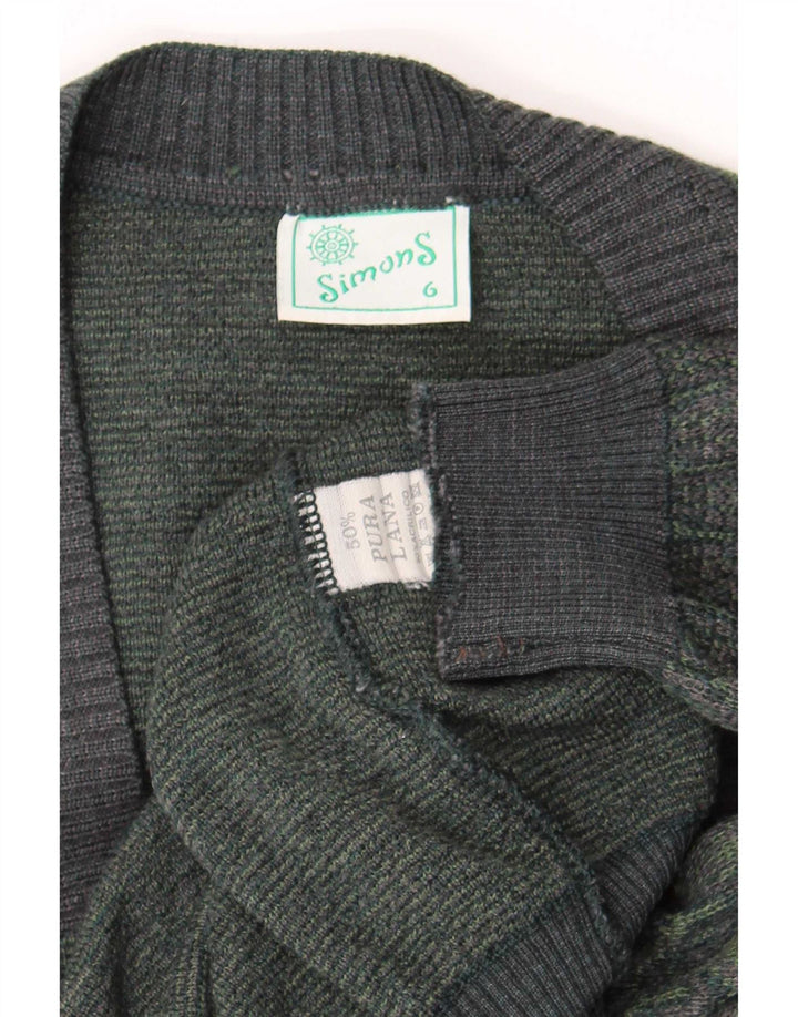 Vintage Mens Cardigan Sweater Large Green Geometric Wool