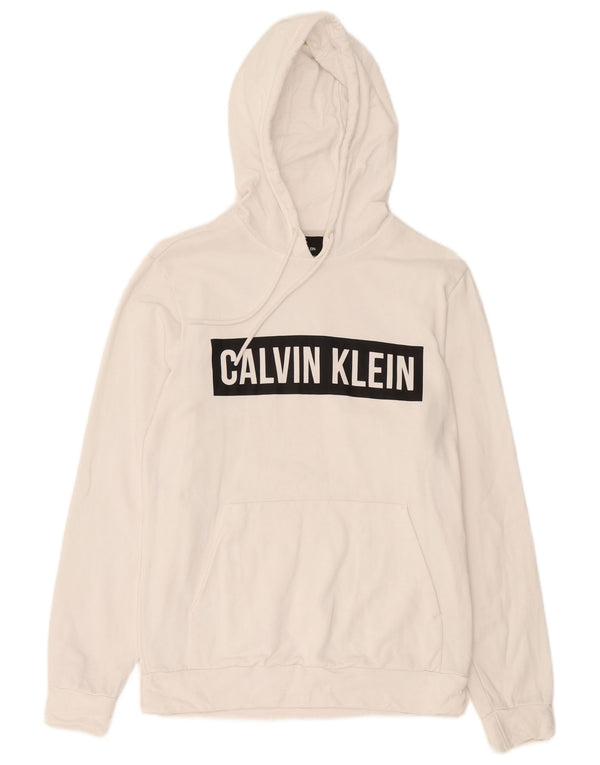 Pulover Calvin Klein pentru bărbați cu glugă grafică, alb mediu, bumbac color bloc