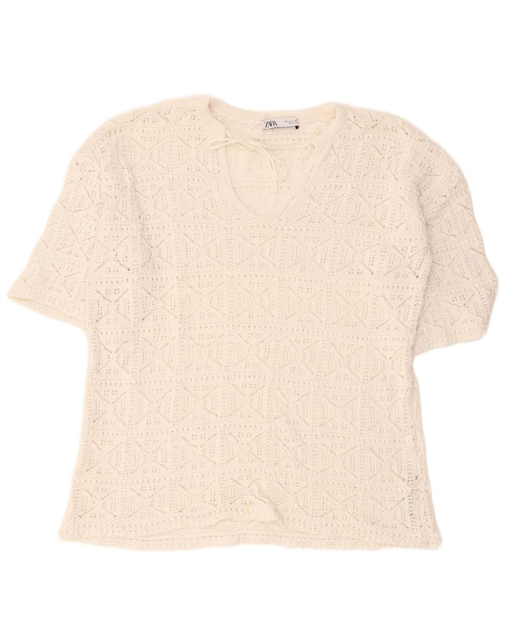 Bluză oversize din croșetat pentru femei Zara UK 10 Bumbac alb mic