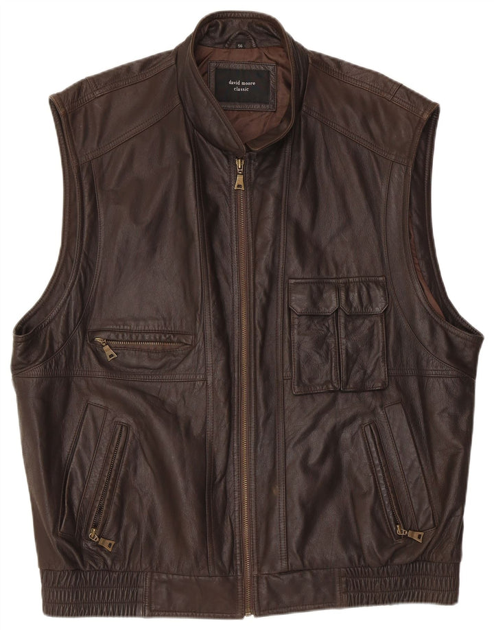 Gilet clasic din piele pentru bărbați David Moore EU 56 3XL piele maro